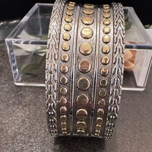 Designer Inspired Silver and Gold Tone Dot Hinged Cuff Bracelet